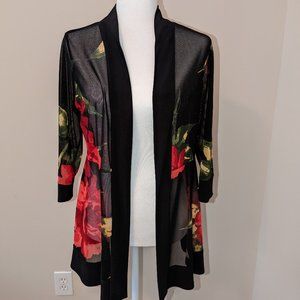 Frank Lyman Sheer Black and Floral Print Wrap/Jacket, Size 6
